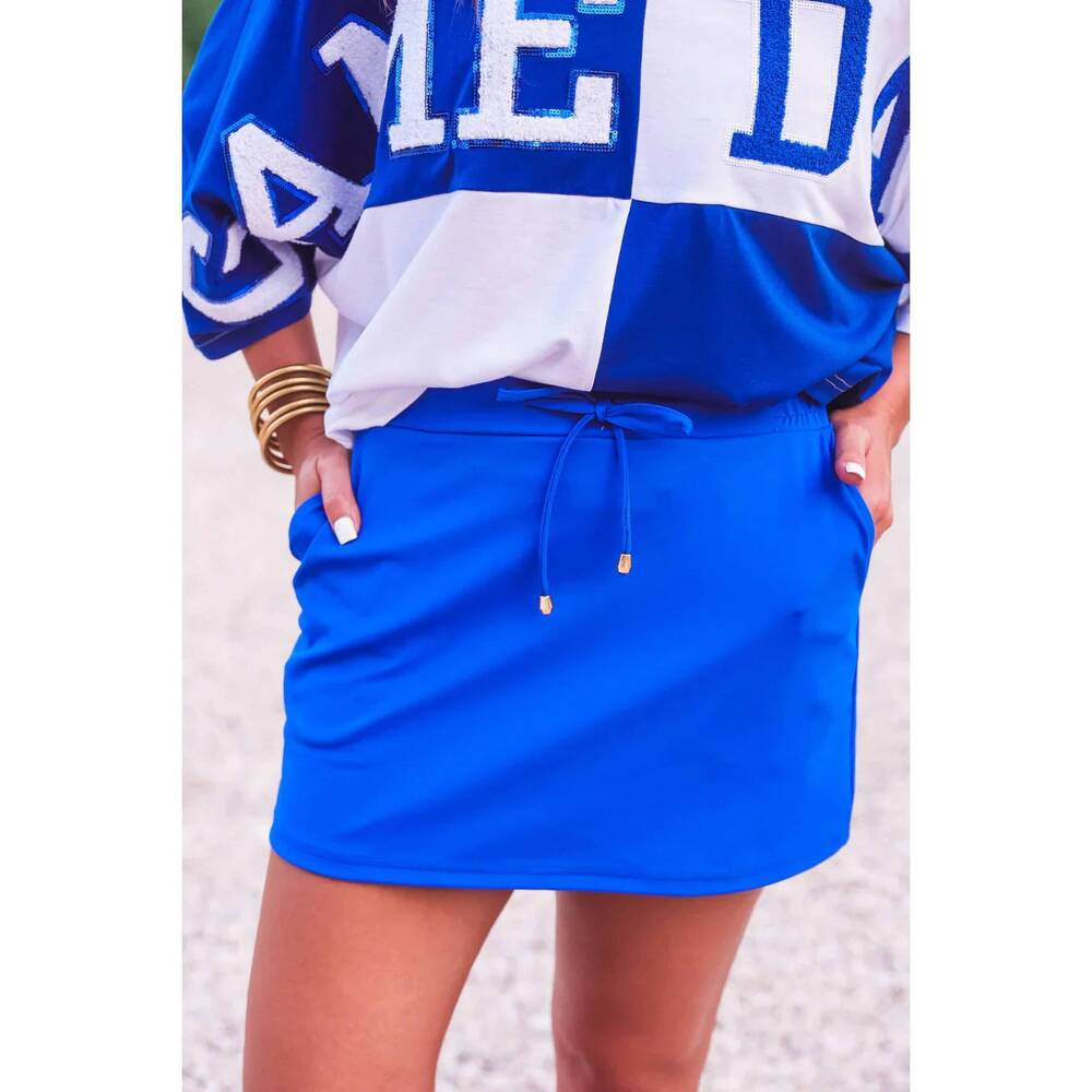 NEW JESS LEA tiger pull-on solid skort in blue